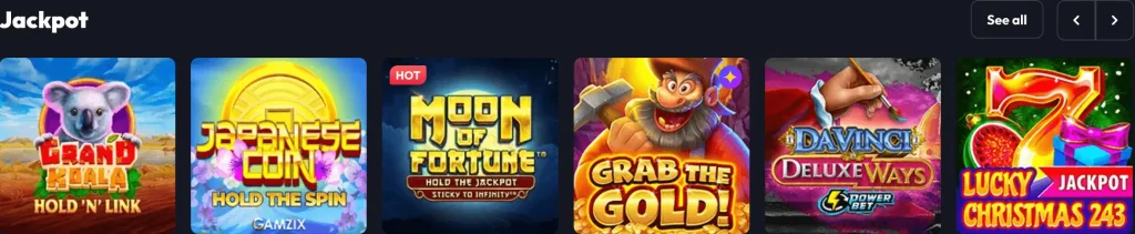 Jackpot games in Spin Fever Casino